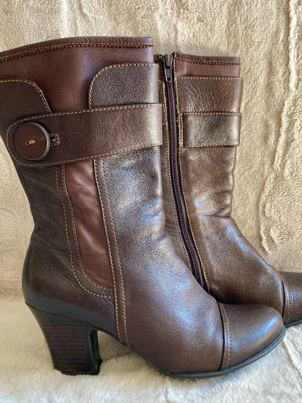 Born Brown Leather Mid-Calf Heeled Boots